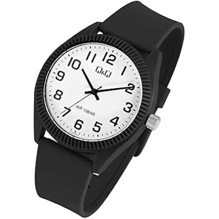Montre - Q&amp;Q - Silicone Noir - 10 Bar - Analogique - Bracelet Souple