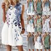 Women's Casual And Fashionable Round-neck Sleeveless Printing Mid Length Dress