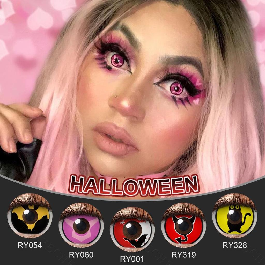 Контактные линзы для косплея Pseyeche Blood Bat, контактные линзы с розовым сердцем, контактные линзы Red Kitty для Хэллоуина, 1 пара, зеленые линзы Spide Crazy