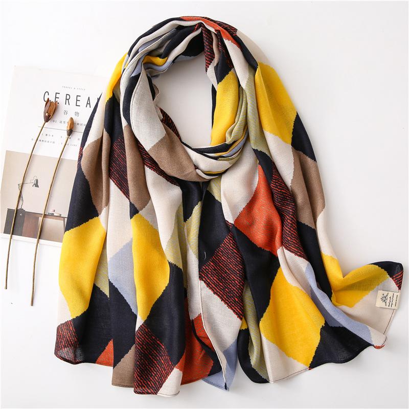 Korean Version Diamond Colored Scarf For Women'S Winter Cotton And Linen Vacation Beach Scarf Dual-Use Shawl Warm Scarf