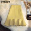 Летняя темпераментная тонкая полуюбка неправильной формы «рыбий хвост» женская элегантная однотонная юбка на бедрах с высокой талией и рюшами по краям