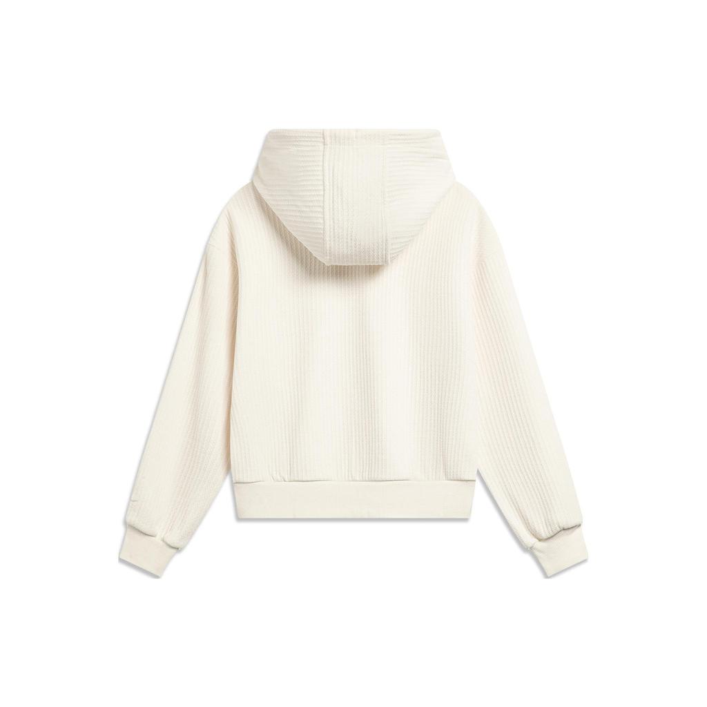 Li Ning Sports Lifestyle Series Hooded Solid Color Pullover Long Sleeve Sweatshirt Women Sweatshirt Off-White AWDU044-1