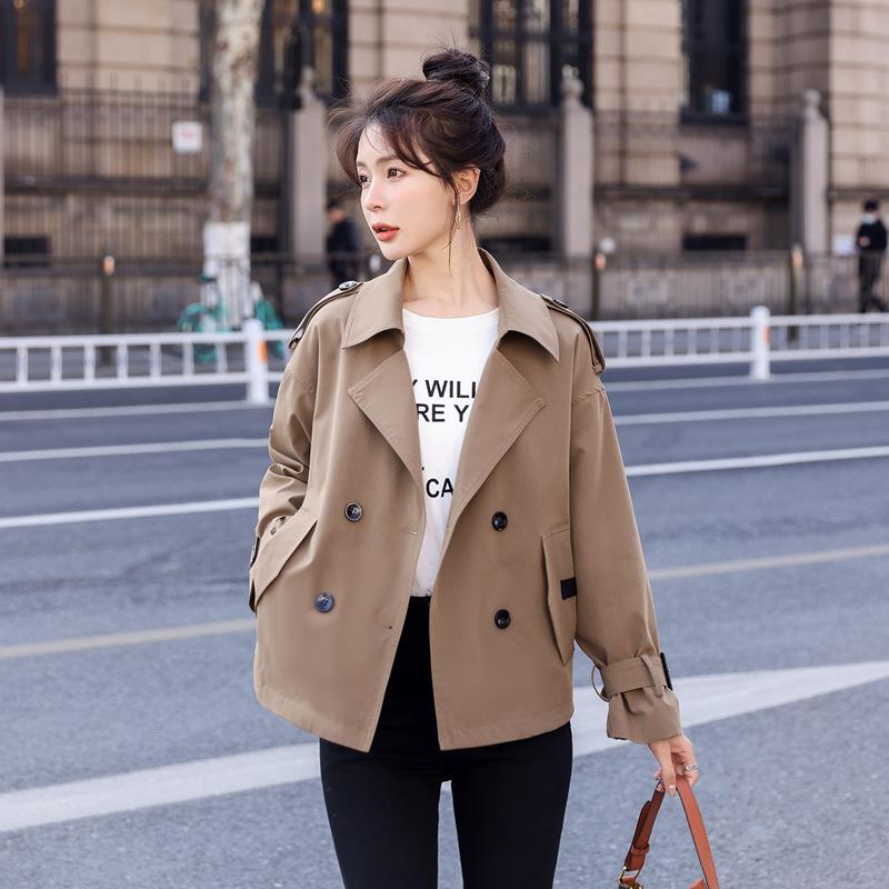 Модный повседневный короткий тренч женский весенний новый двубортный дизайн маленького человека хаки куртка тренд