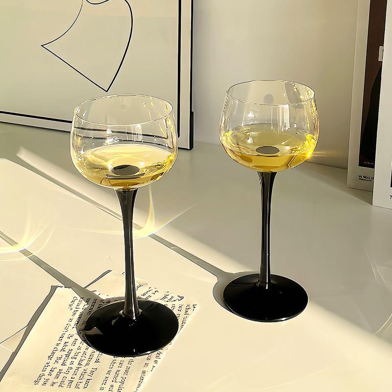 Бокал для коктейля игристого вина, прозрачный/черный, стеклянная посуда с длинной ручкой, винтажный стиль, стаканы для питья