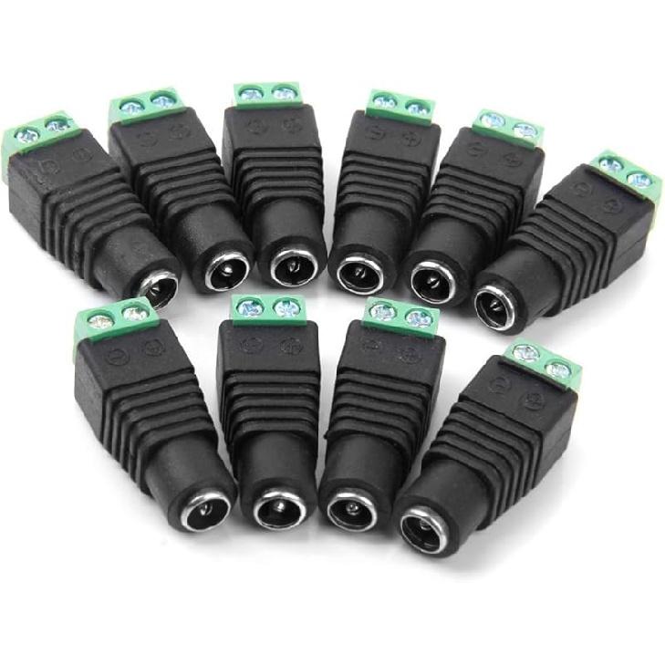 JacobsParts Male DC Barrel Power Plug Screw-on Wire Connector 5.5mm x 2.1mm for 12V/24V LED Strip and Electronics (10 Pack)