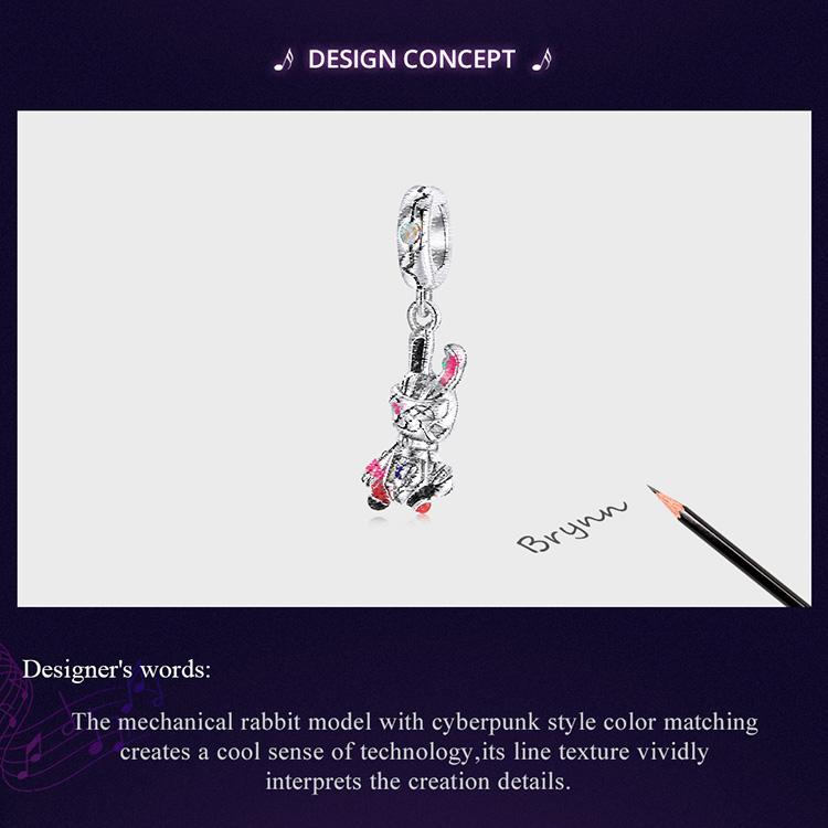 BAMOER Стерлингового Серебра 925 пробы Киберпанк Механический Кролик Подвеска для Оригинального Браслета Изящных Ювелирных Изделий
