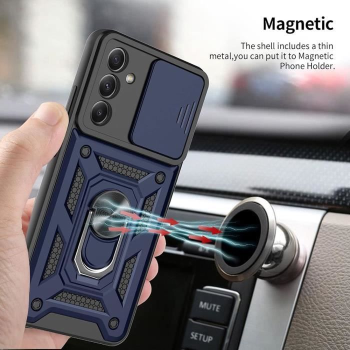 Coque + 2 Verres Trempés pour Samsung Galaxy A36 - Rigide Antichoc avec Anneau Support et Protection Objectif - Bleu Marine