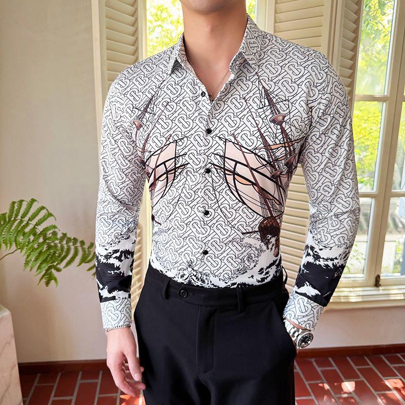 Весенняя роскошная изысканная рубашка с цифровым принтом, мужская мода, не требующая глажки, рубашки с длинным рукавом, высокое качество, повседневная одежда для ночного клуба, вечеринка