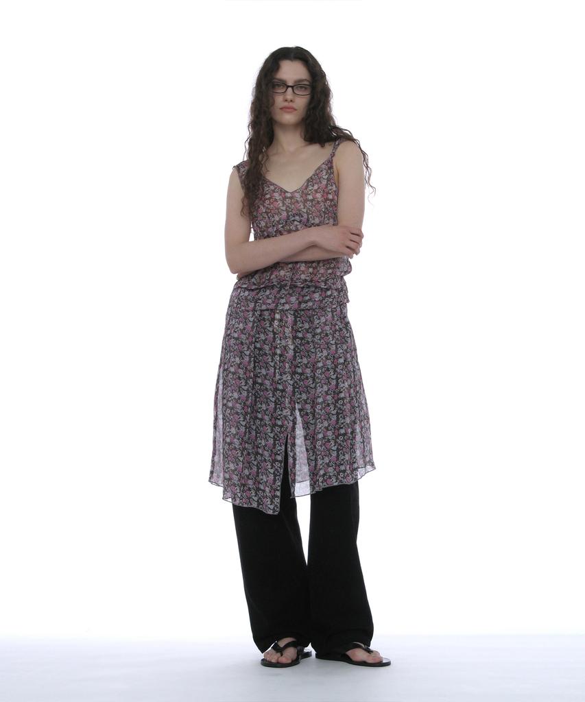 Partimento Woman Floral Pleated Sheer Midi Dress_Black