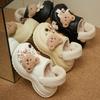 Warm Edge Winter Thick-soled Hole Shoes Female Cute Bear Velvet Warm and High Waterproof Outer Wear Fluffy Cotton Slippers