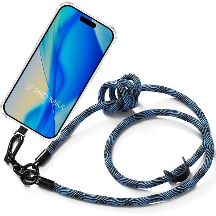 Coque de protection - BOOLING - iPhone 17 Pro Max - Silicone Antichoc - Cordon Détachable Bleu - Souple