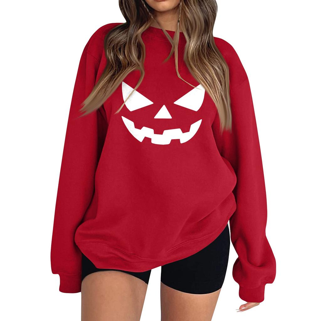 Women's Fashion Long Sleeve Printed Round Neck Pullover Top Sweatshirt