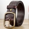 Belt Men'S Genuine Leather Brass Buckle Retro Embossed First Layer Real Cowhide Belt Japanese Buckle Handmade Bare Edge Light Bottom Denim