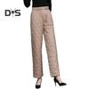 Осенне-зимние хлопковые брюки с ромбическим узором, прямые, широкие, длинные брюки с карманами, однотонные, утолщенные, теплые брюки