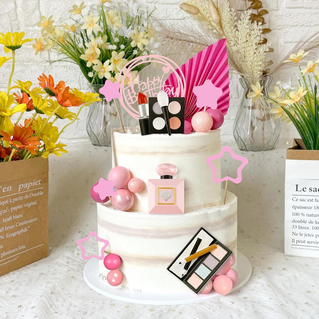 34 шт. Топпер для торта с макияжем, Топпер для торта «С днем рождения» с помадой, тенями для век, кистью для макияжа для девочек, Декор для вечеринки по случаю дня рождения с макияжем