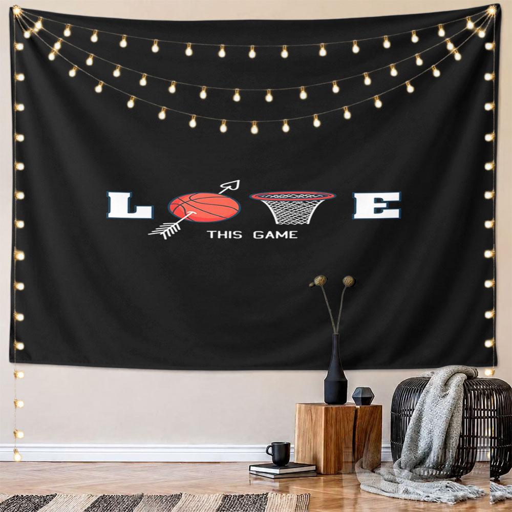 "Love Basketball Graphic Design" Pattern Wall Hanging Tapestry Decorative Tapestry Home Decor for Bedroom and Living Room