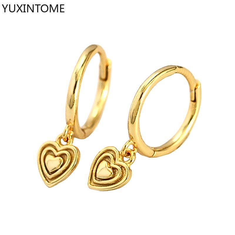 Серьги-кольца из серебра 925 пробы с изысканным кулоном-сердцем, модные геометрические серьги-гвоздики с цирконами, женские тонкие ювелирные изделия