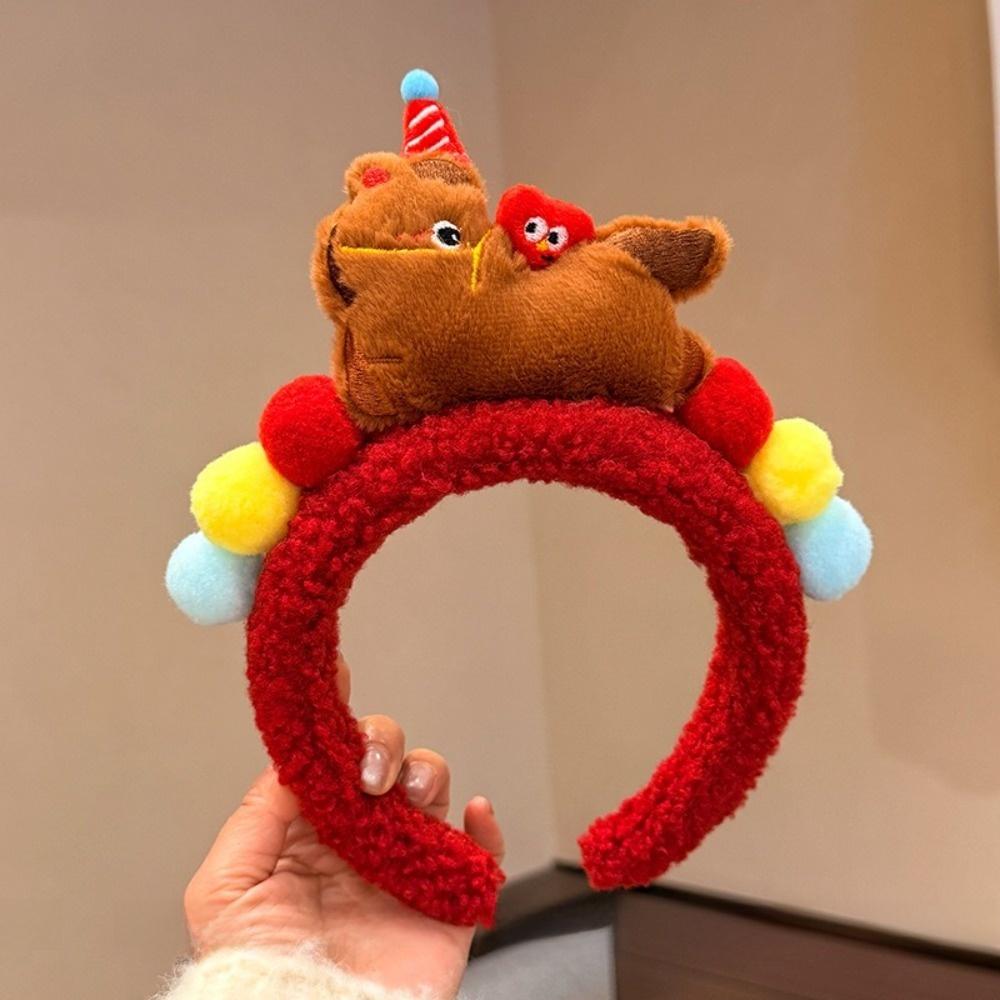 Exquisite Cartoon Horse Hair Hoop Plush New Year Mascot Headband Party Pony Headpiece  Celebration