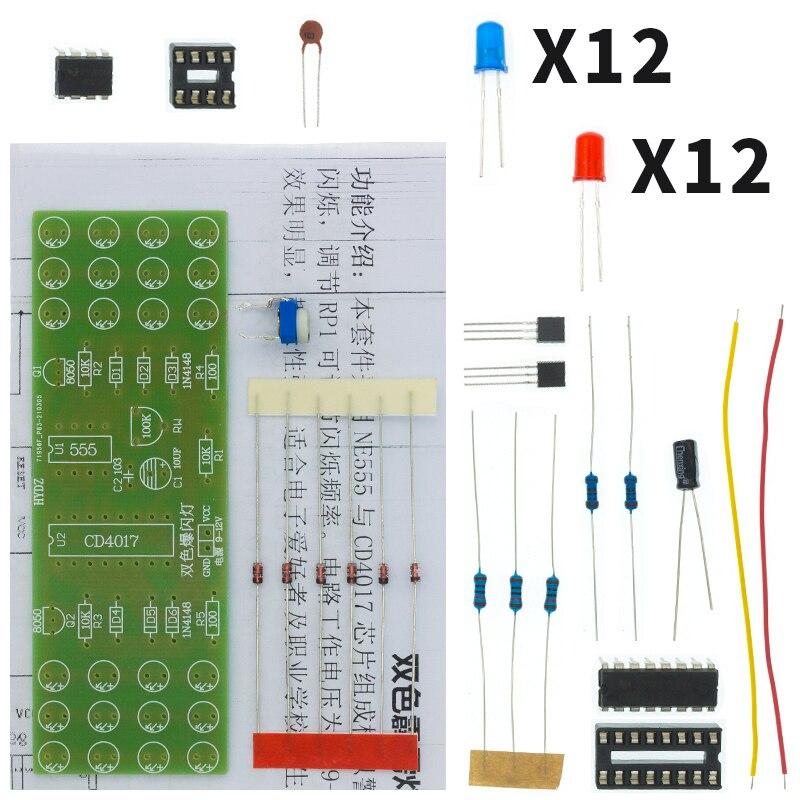NE555 CD4017 IC светодиодные электронные фонари комплекты красный синий двухцветный DIY комплект стробоскоп электронный костюм мигающие огни компоненты DIY