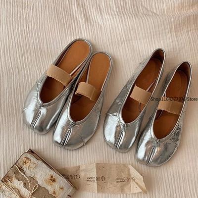 Модные весенние женские туфли на плоской подошве с раздельным пальцем, из искусственной кожи, с бантом спереди, неглубокие слипоны, обувь таби для девочек, балетки