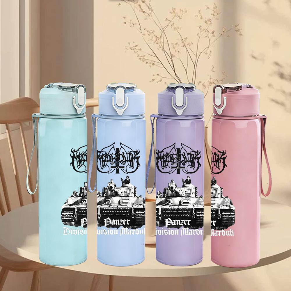 PC Retro Military Tank Grayscale Print 750ml colorful plastic sports water bottle leakproof pop up lid with straw for outdoor work home use