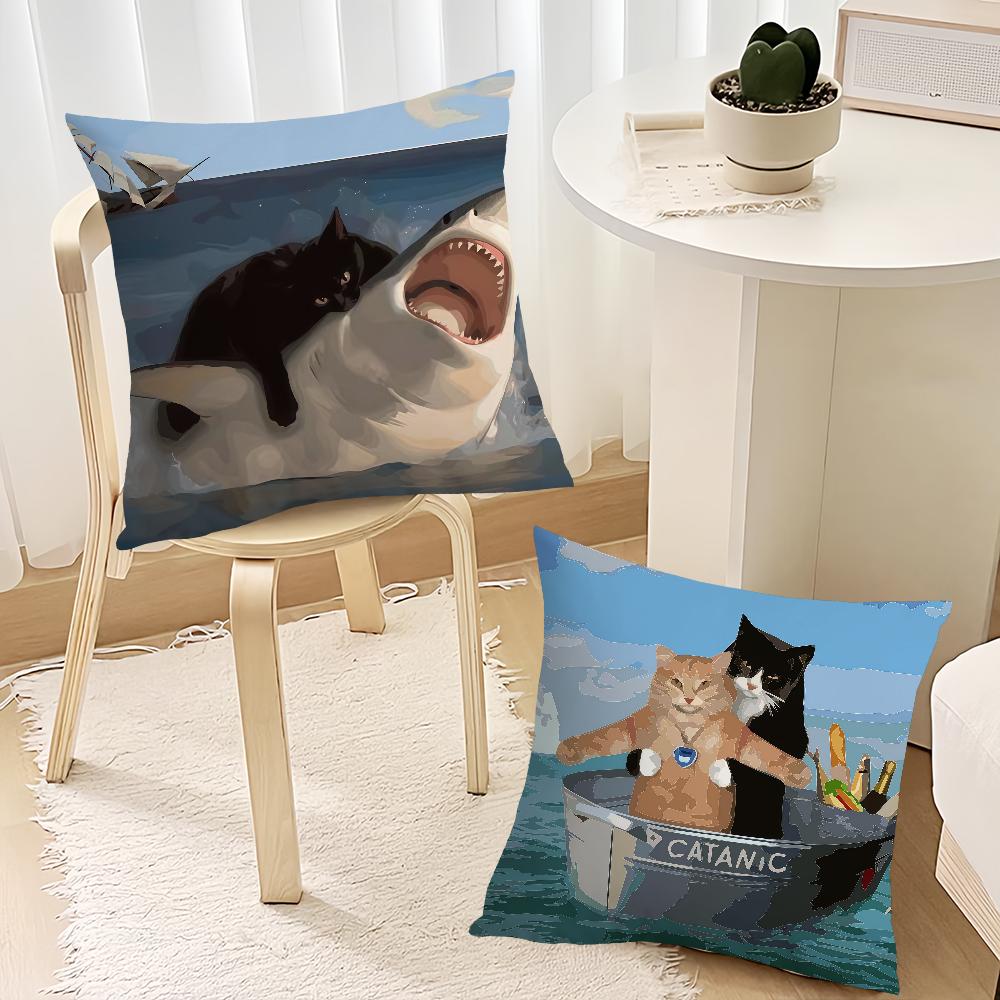 Cat boats on sea shark cushion cover Decoration Room Shop Car Best Home Office Coffee Pillow Sofa Printing Nordic Simplicity Hit