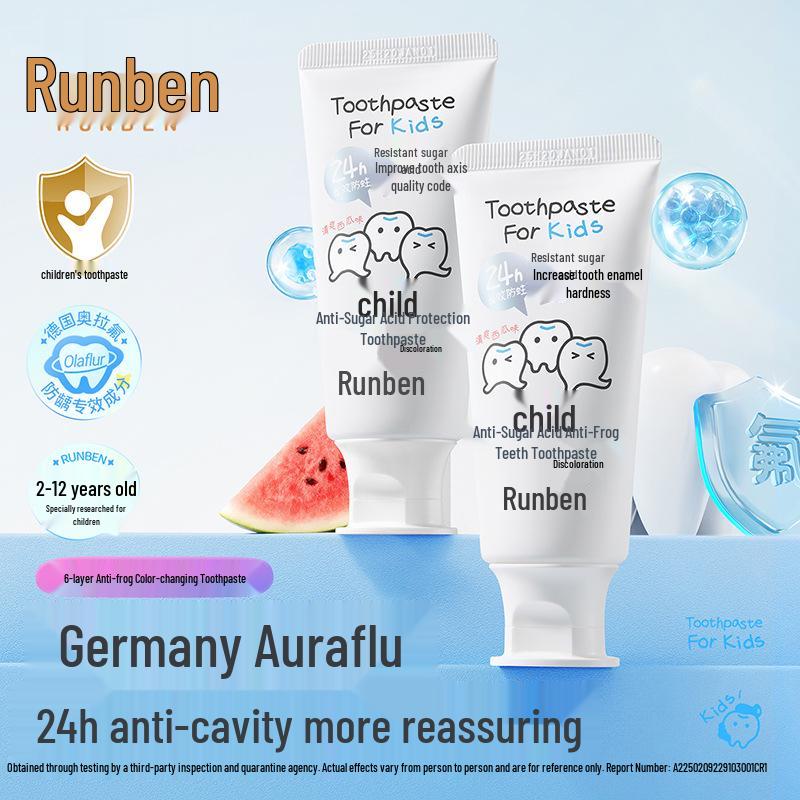 Зубная паста Runben с фтором для детей 3-12 лет | Формула против кариеса и сахара для периода смены зубов