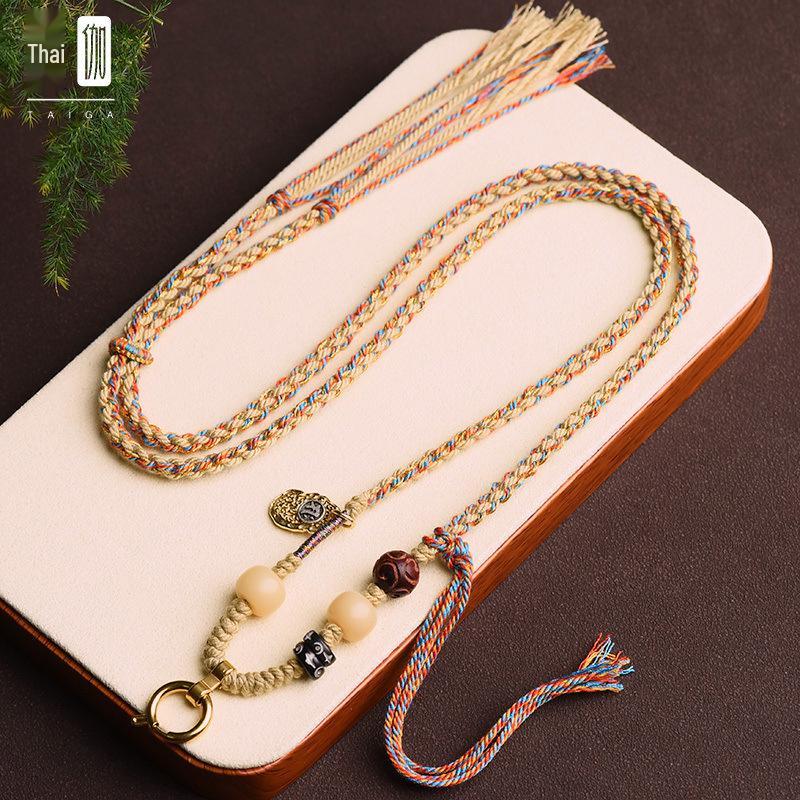 Цепочка для тайского амулета ручной работы: Тибетская подвеска Тханка с хлопковым шнуром ручной работы и агатом Дзи - Стиль А