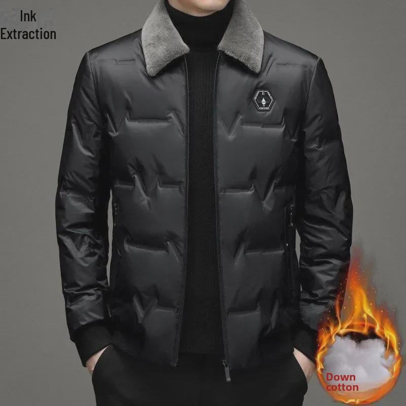Мужское зимнее бархатное хлопковое пальто с лацканами - теплое, толстое, куртка для пап среднего и пожилого возраста
