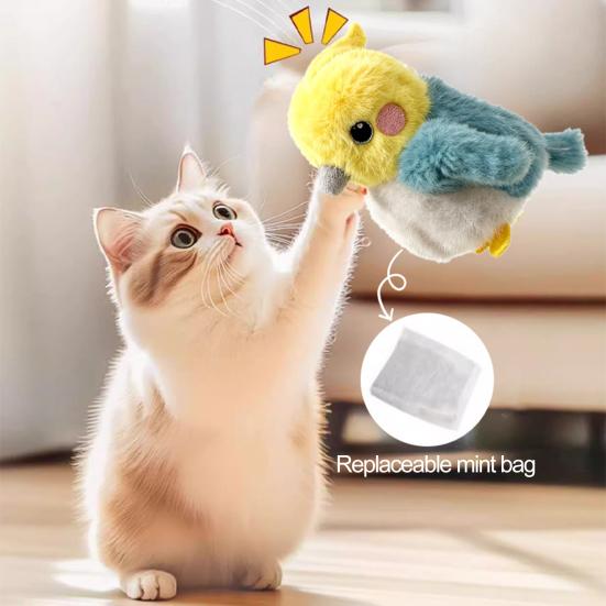 Cat Toy Electric Birds Rechargeable Plush Chirping Birds Flapping Wings Interactive Cat Toy for Indoor Outdoor Play Entertainment Mental Stimulation