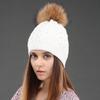 Women Double Layer Knitted Hats Winter Warm Beanies Wool Hat With Pompom Natural Fur Raccoon Fashion Female Cap