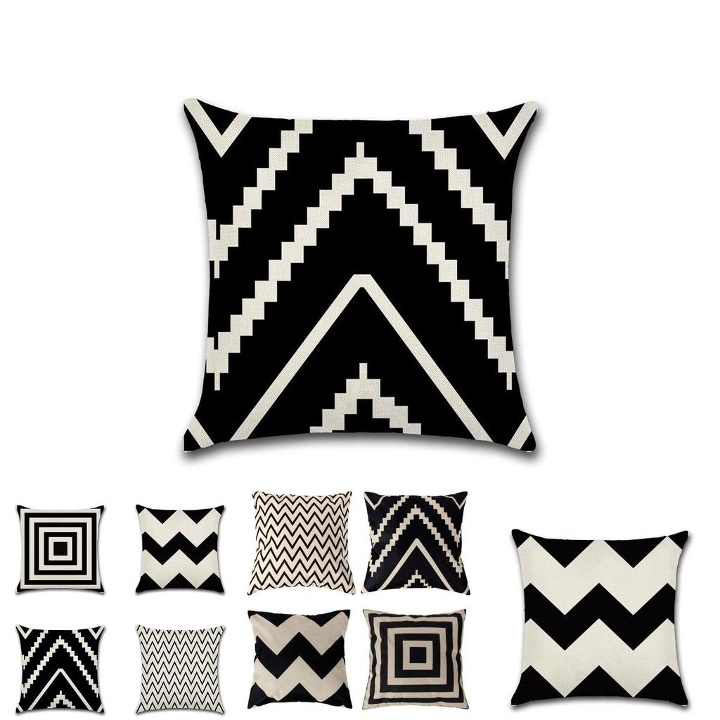 Elegant Black White Geometric Waves Cushion Cover For Home Bed Decoration