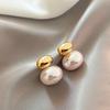 New French Elegant Gold Color Bean Spliced Flat Pearl Earrings for Korean Fashion Jewelry Party Women's Sweet Accessories