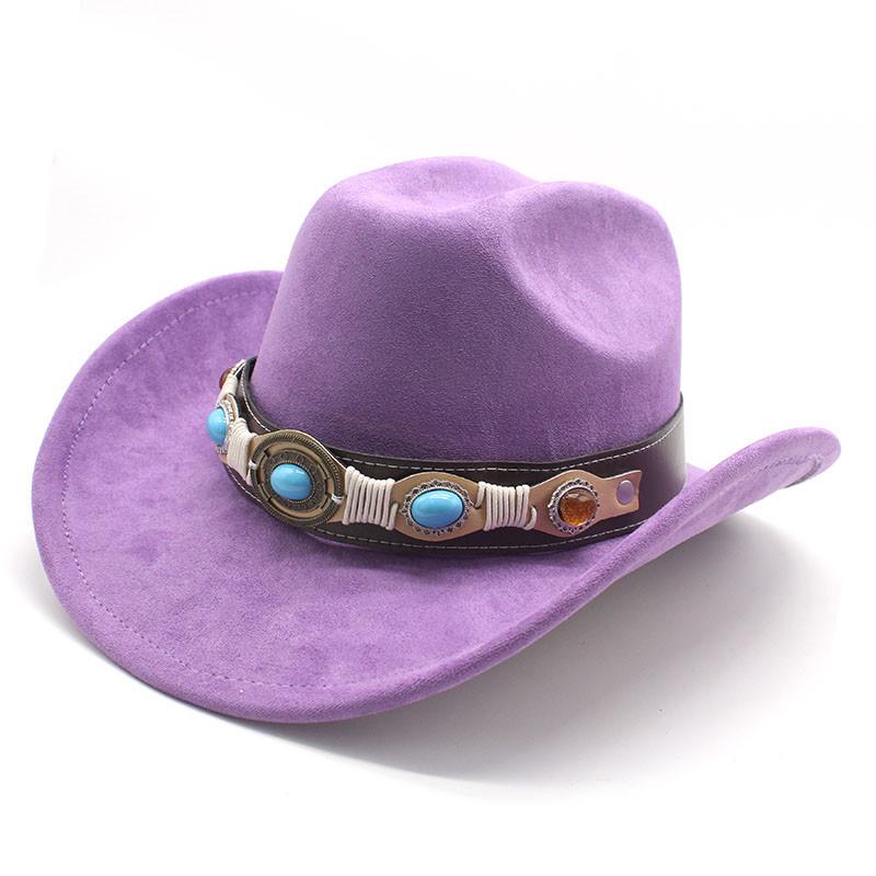 Фетровая шляпа ковбоя в стиле вестерн, тибетский цилиндр, бирюзовые аксессуары, джазовая шляпа, замшевая шляпа
