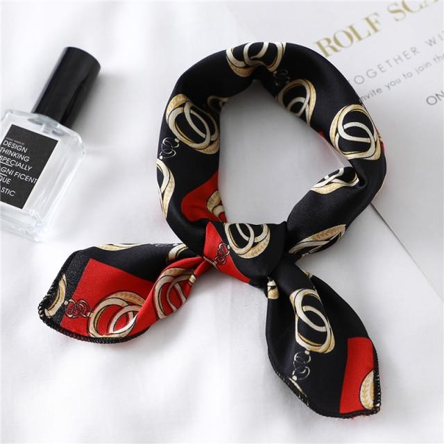 New Silk Scarf Square Women Fashion Dot Plaid Print Neckerchief Ladies Work Scarves Small Winter Foulard Bandana Hair Tie Band