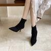 2025 осень и зима новая модель острый носок тонкий каблук высокий каблук темперамент тонкие французская мода сексуальная красота женские интернет-знаменитости короткие ботинки