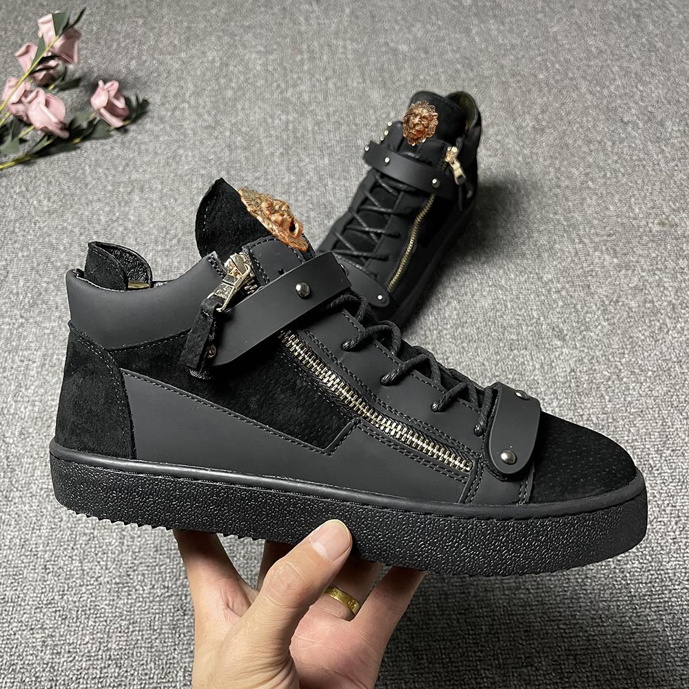 Брендовые дизайнерские кроссовки с высоким верхом, мужские, кожаные, с металлической пряжкой, трендовые, универсальные, повседневные, 4