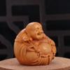 Miniature Buddha Statue Craft Woodcarving Handmade Statue Laughing Buddha Maitreya Sculpture  Gift