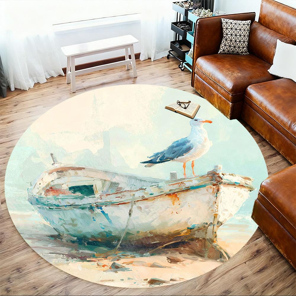 1PC boat seagull Office Round Area Rug, Under Office Chairs Bedroom Living Room Home Decor, Carpet for Office -1110139