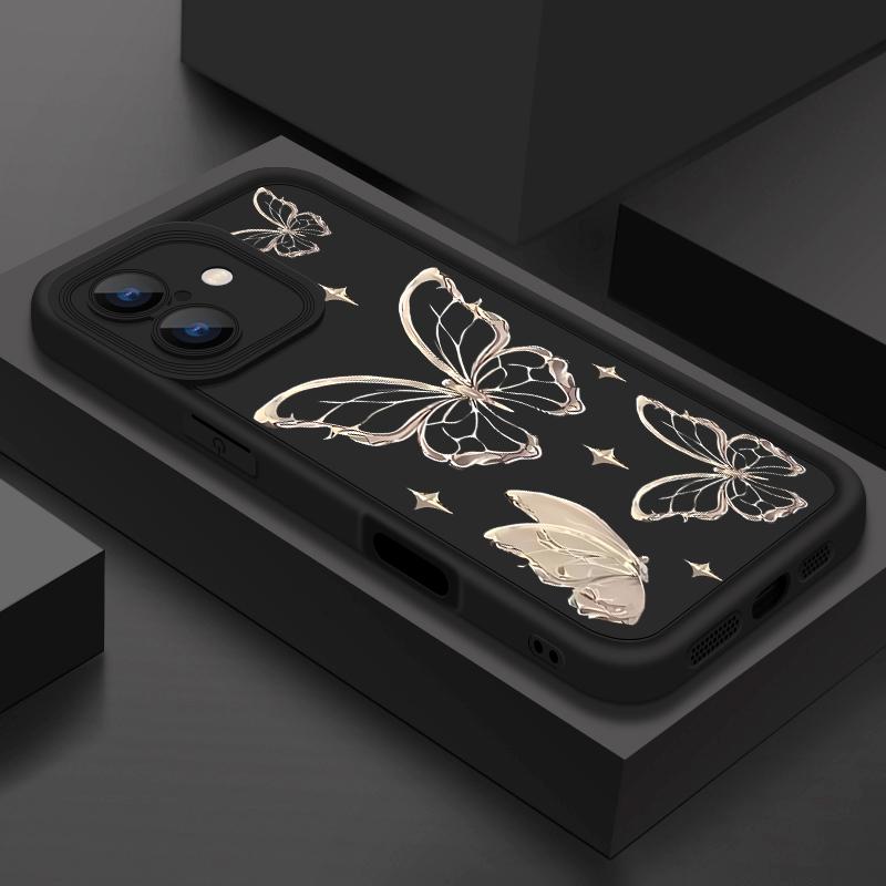 For iPhone 16E 16 Pro 15 Pro Max 14 13 12 11 XR 8 Case Butterfly Print Soft Silicone Shockproof Lens Protection TPU Matte Phone Cover
