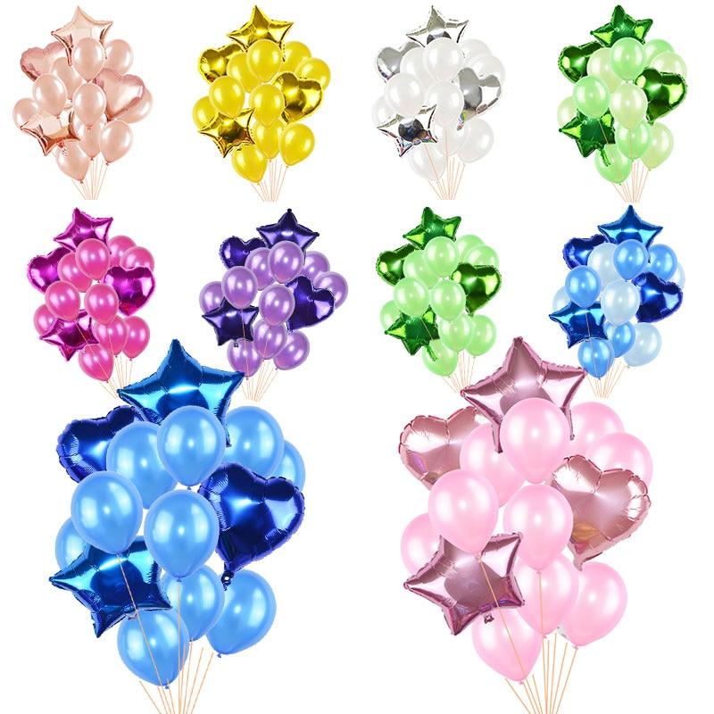 14 шт. / Компл. 18 дюймов сердце звезда фольга шары 12 дюймов латексное конфетти гелиевый воздушный шар многоцветный день рождения