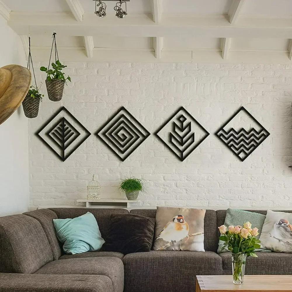 4pc/set Set of Four Elements Metal Wall Art – Black Metal Decor for Living Room or Home, Stylish Wall Hanging Featuring Earth