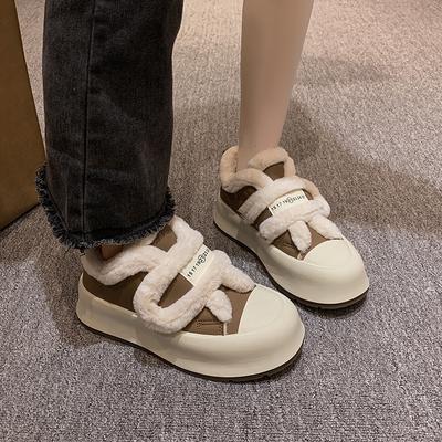 Универсальные студенческие кроссовки на липучках из утолщенного флиса для повседневной носки, женские, осень-зима 2025 года, женские, теплые, спортивные кроссовки из толстого флиса