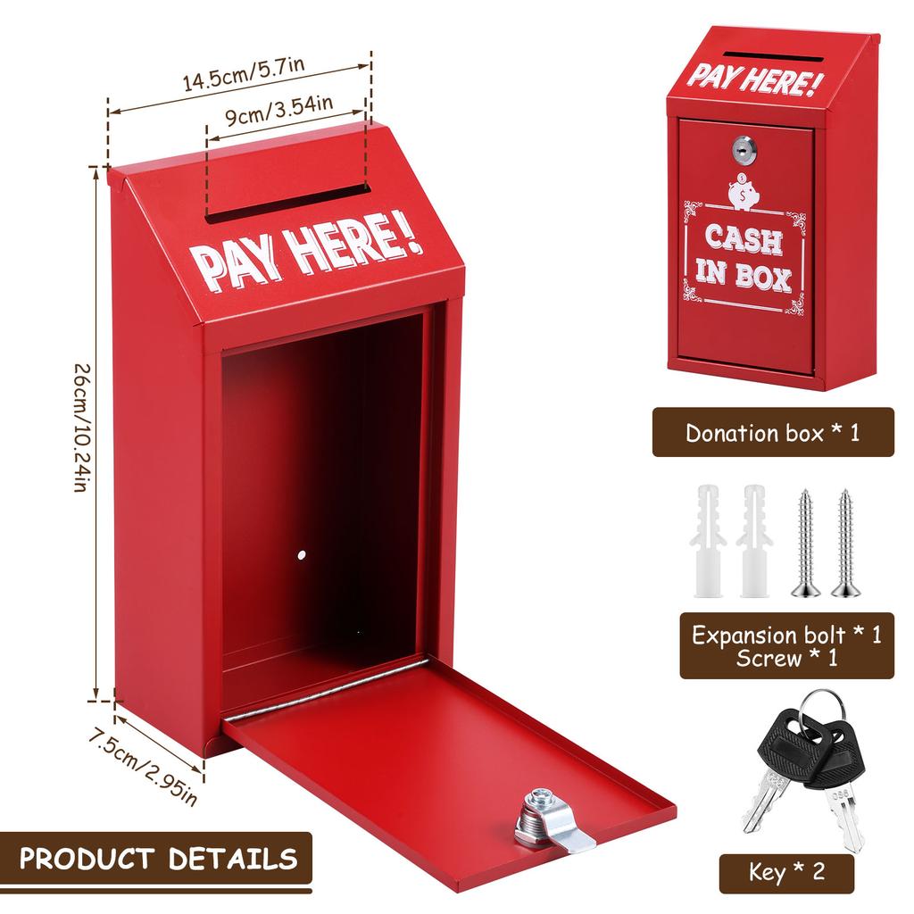 Metal Donation Box Locking Suggestion Box Wall Mounted Mailbox Charity Collection Box Cash Home Office Outdoor Secure Drop Box