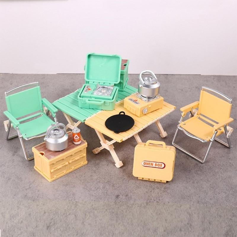 Interactive Doll House Scene Decoration Set With Collapsible Furniture Table Chair For Realistic Camping Scene Setting