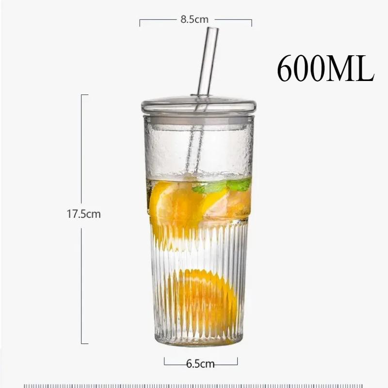 600 мл большая емкость термостойкая полосатая стеклянная кружка с прозрачной крышкой соломинка питьевая кружка для сока