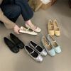 Silver French Mary Jane Shoes Girl 2025 Spring New Square Head Fairy Wind Bow Light Mouth Inner Height Increase Shoes