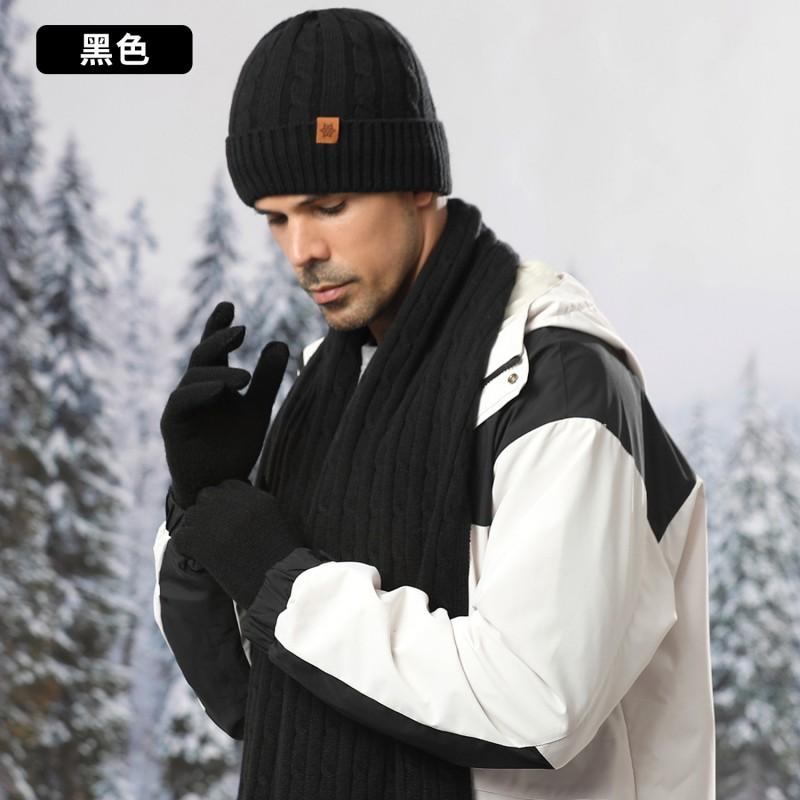 Alpaca Wool Winter Hat Scarf Gloves Set Men Thick Warm Knit Beanie Outdoor Cycling Accessory