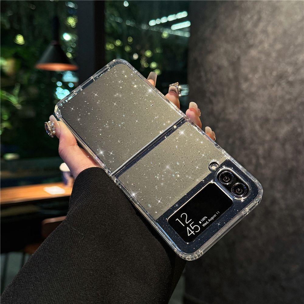 Подходит для чехла для мобильного телефона Samsung Zflip6 Zflip7 Магнитный складной Zflip5 4-го поколения Прозрачный блестящий защитный чехол
