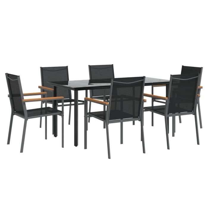 VidaXL Garden Dining Set 7 Pcs Black Textilene and Steel 3187046